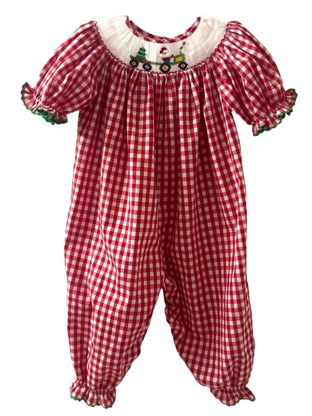 Mom & Me Girls Red White Christmas Gingham Plaid Smoked Embroidered Romper Sz 2T